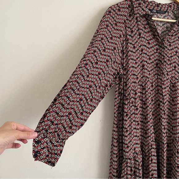 Zara Black & Orange Floral Print Long Dress – Size M - Picture 6 of 7